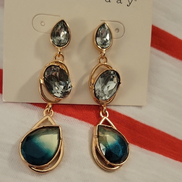 NWT A New Day Gold and Teal Dangle Earrings - Picture 4 of 5